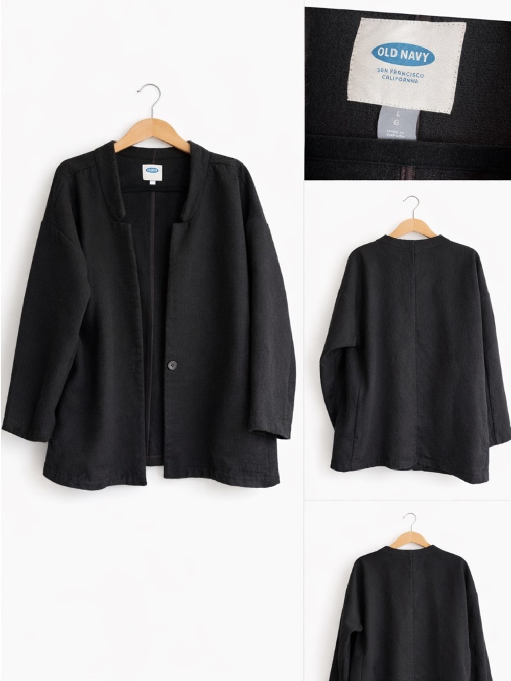 🐞 Old Navy Black Lightweight Open Front Jacket – Size Large 🖤